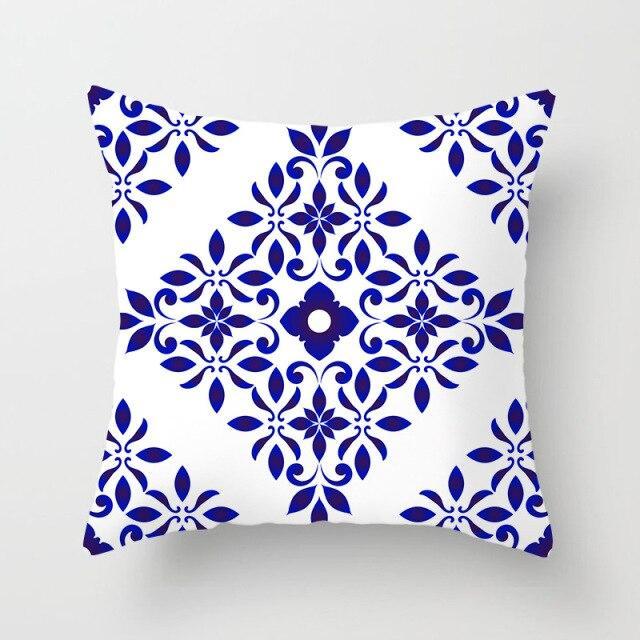 Coussin Bohème Blanc et Bleu
