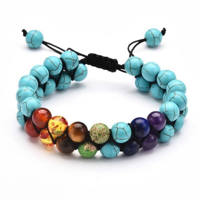 Bracelet 7 Chakras Double Bleu Ciel