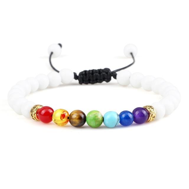 Bracelet 7 Chakras avec Pierres Blanches