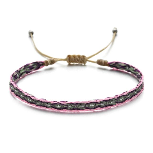 Bracelet Tibétain Gris & Rose "Rectangle"